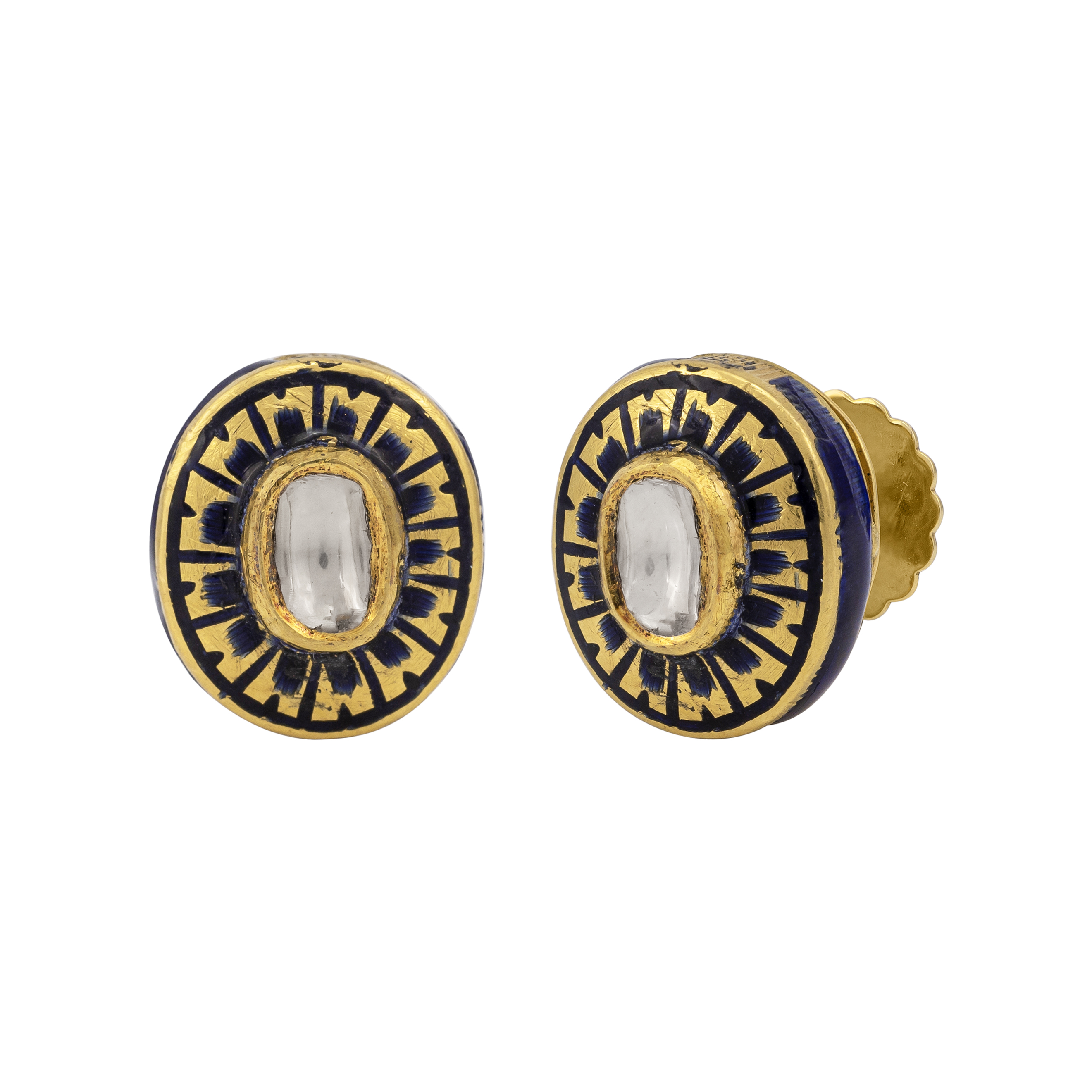 Black Enamel Polki Stud Earrings